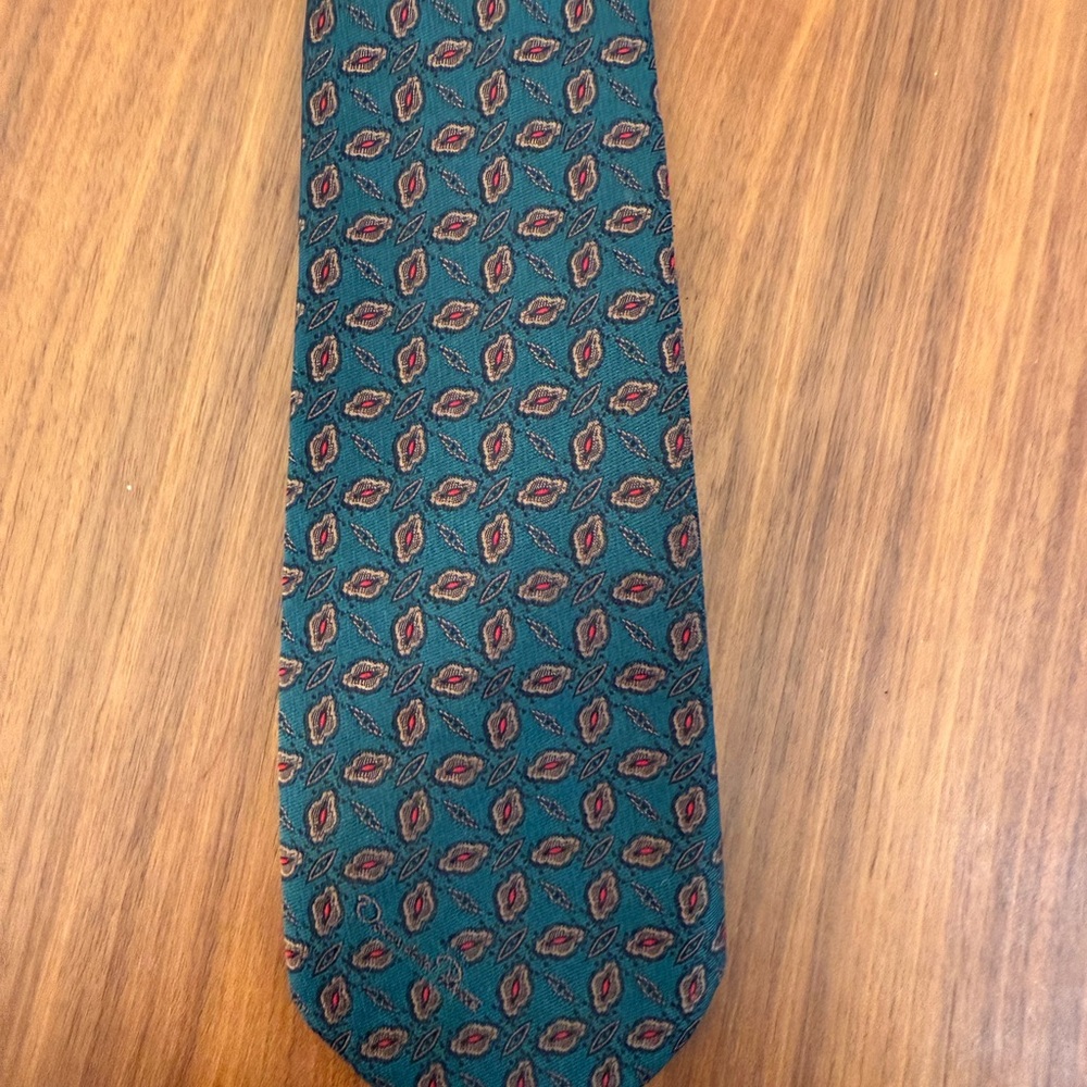 Oscar de la Renta Teal and Red Patterned Tie